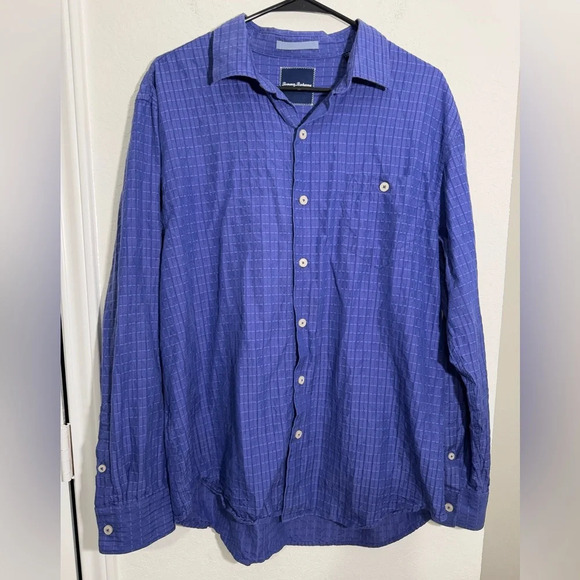 Tommy Bahama Blue Silk Cross Stitch Long Sleeve Button Down Shirt Womens Large - Picture 1 of 9